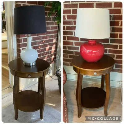 Elegant Wood Accent Tables with Bulbous Table Lamps