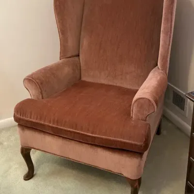 Coquette Pink Velour Wingback Armchair