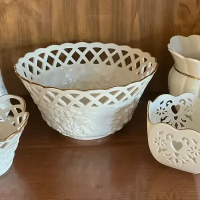 Lenox Cream & Gold Cutwork, Floral, & Plain Vases & Bowls