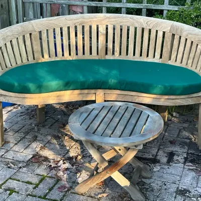 Curved Teakwood Crescent Garden Bench With Cover And Small Table 