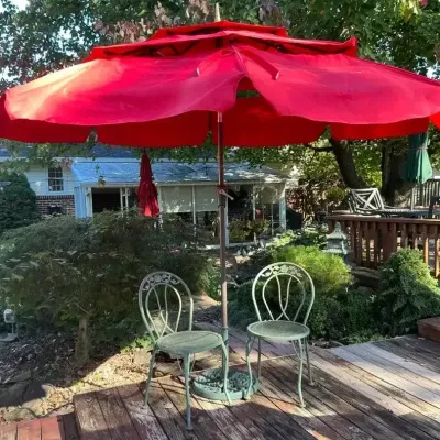 Set Of Two Bistro Chairs With 9.5’ Umbrella And Stand 