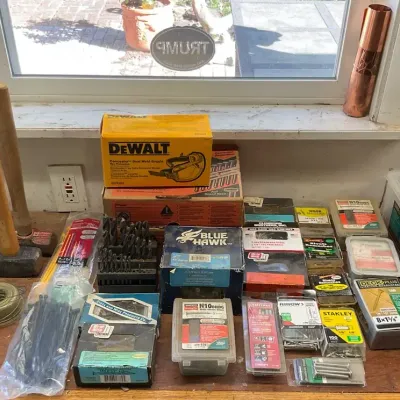 Crow Bars, Hammers, Wire, Zip Ties, Bits, Nails, Rivets, And Screws