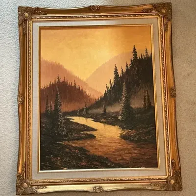 Twilight in Fall VII Daisy Messenger Oil Painting in Ornate Frame