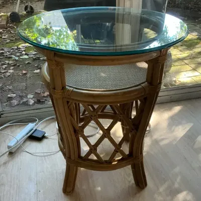 Rattan Accent Table with Glass Top