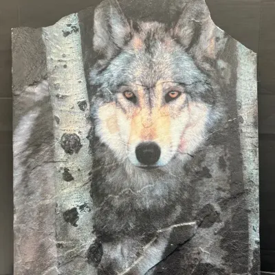 Large Slate Slab W/Wolf Scene 