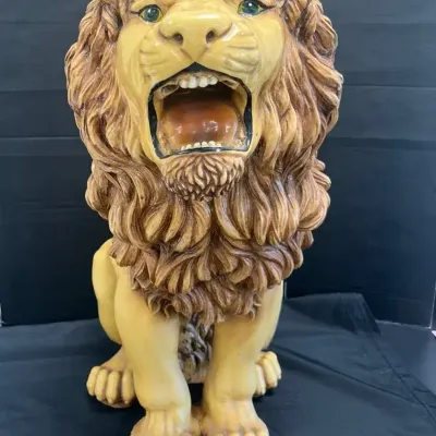 Vintage Chalkware Roaring Lion Statue