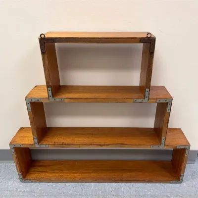 Vintage Stepped Geometric Wooden Bookshelf