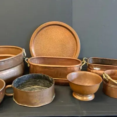 Solid Hammered Copper Bowls And Pots (8)