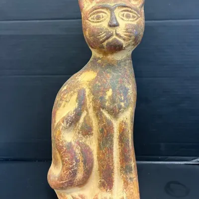 Vintage Handmade Terracotta Cat Sculpture 