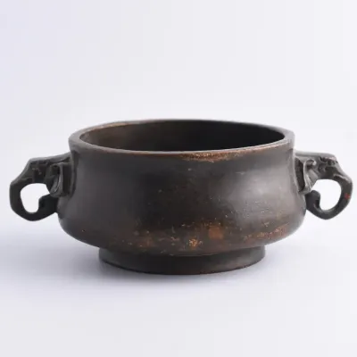 Vintage / Antique Chinese Bronze Elephant Handled Incense Bowl