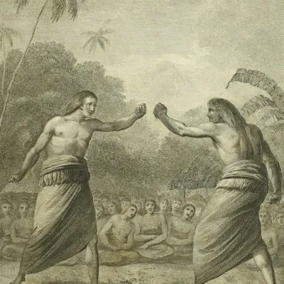 James Cook, Boxing Match in Hapaee Antique Original Engraving (1784)