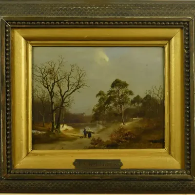 Barend Cornelius Koekkoek (1803 - 1862) Attributed Signed Dutch Winter Landscape Original Painting