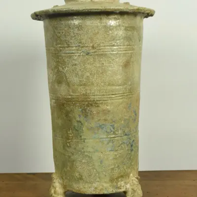 Ancient Chinese Han Dynasty Green Glazed Granary Jar