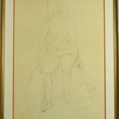 Large Vintage Signed Nude Abstract Original Framed Drawing