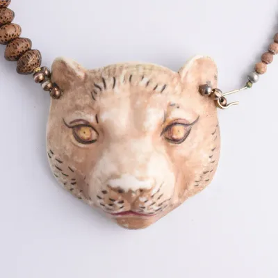 Rare Vintage Ceramic Beaded Cat Necklace