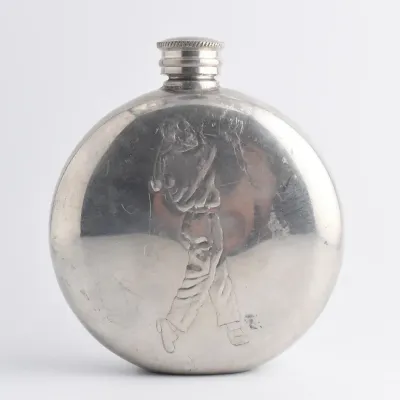 Ponder Bros, Vintage English Golf Themed Pewter Flask