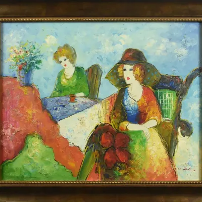 After Itzchak Tarkay, Impressionist Seated Women Framed Painting