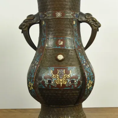 Vintage / Antique Japanese Bronze Cloisonné Vase 