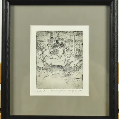Thomas Yanosky, Descent Religious Framed Original Etching