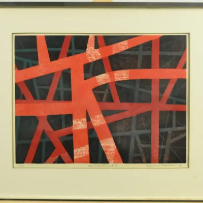 Signed Vintage Abstract Construction #2 Original Woodcut Print
