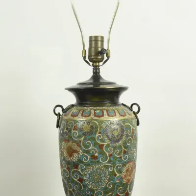 Antique Japanese Floral Cloisonné Lamped Vase
