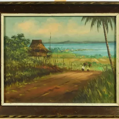 Signed Vintage Framed Original Haitian Landscape Painting