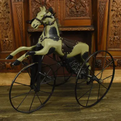 Antique French Painted Horse Tricycle, Velocipede