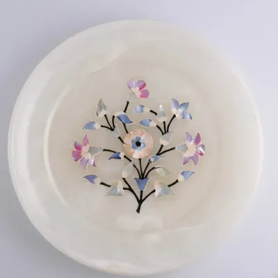 Vintage Indian Onyx Pietra Dura Mother Of Pearl Inlaid Plate