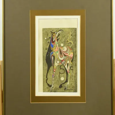 Tadashi Nakayama, Vintage Japanese Afternoon Riding Horse Abstract Framed Original Woodcut Print