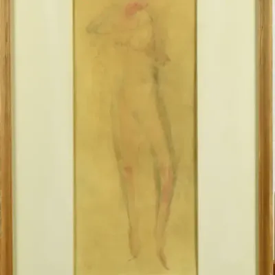 Vintage Abstract Nude Contour Framed Original Drawing