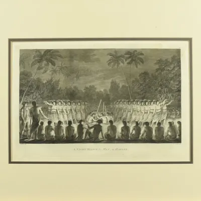 James Cook, Night Dance by Men in Hapaee Antique Original Engraving (1784)