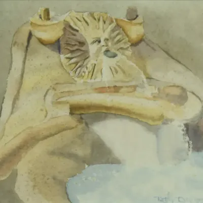Signed Roman Fountain Framed Original Watercolor