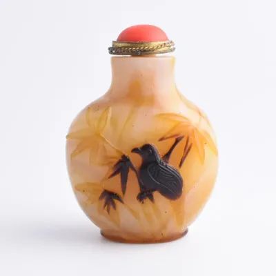 Vintage / Antique Chinese Signed Rabbit & Bird Snuff Bottle