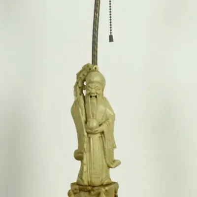 Vintage / Antique Chinese Carved Soapstone Figural Bronze Table Lamp