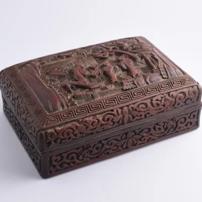 Vintage / Antique Chinese Carved Wooden Lacquered Trinket Box