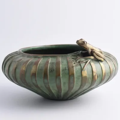 Pozycinski Studios Patinated Bronze Frog Bowl