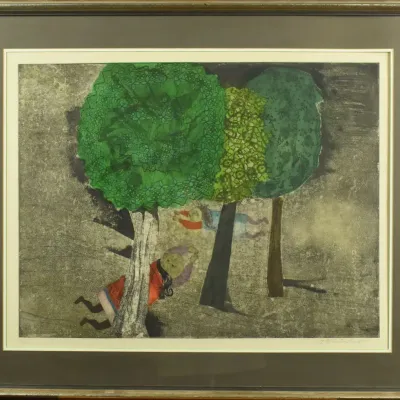 Graciela Rodo Boulanger, Surrealist Forrest Sprites Signed Framed Original Aquatint Etching