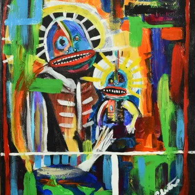 Vintage Signed Abstract Outsider Expressionist Madonna & Child Original Painting