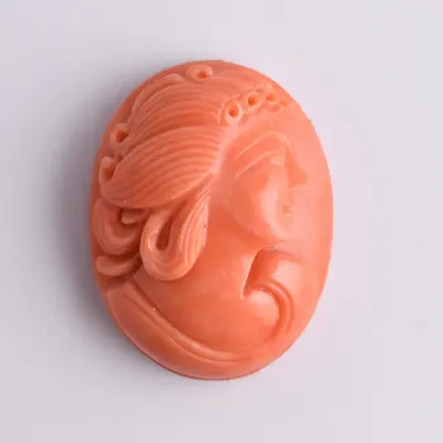 Vintage / Antique European Carved Natural Coral Cameo Portrait