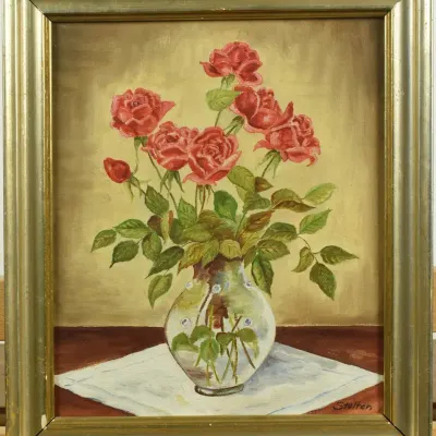 Signed Vintage Floral Still Life Framed Original Painting