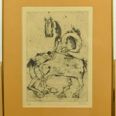 John Friendlander, Vintage Chevaux Signed Framed Original Etching