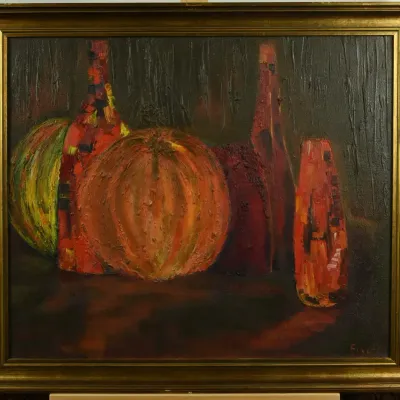 Signed Vintage Textured Melon Still Life Framed Original Painting