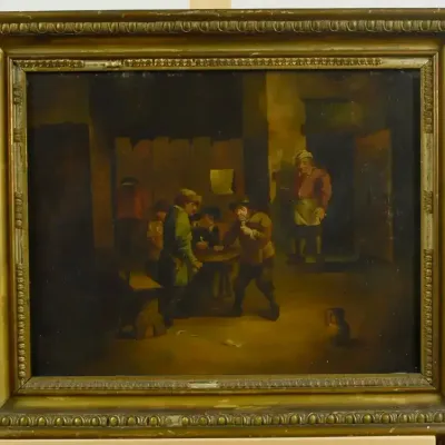 David Teniers The Younger, (1610 - 1690) Attributed Signed Tavern Scene Framed Oil Painting On Board