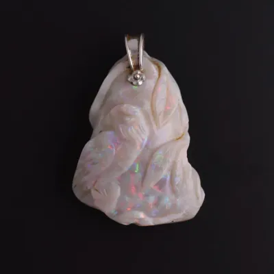 Vintage / Antique Chinese Carved Opal Eagle Pendant 
