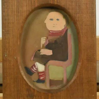 Vintage Outsider Surrealist Seated Child Framed Original Painting