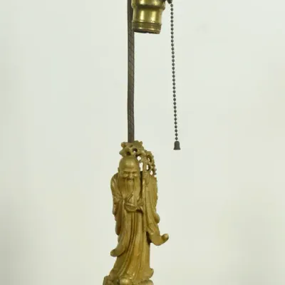 Vintage / Antique Chinese Carved Soapstone Figural Bronze Table Lamp