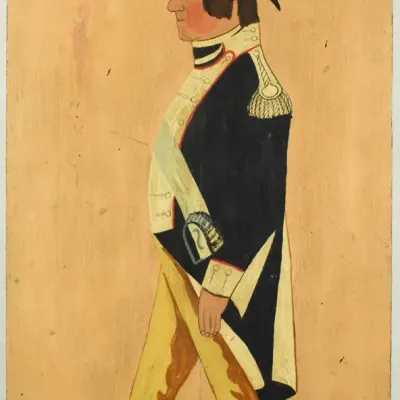 Karl Mann Associates, Vintage Painted Militia Soldier Portrait Wall Hanging