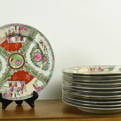 Vintage / Antique Chinese Rose Mandarin Porcelain Plate Set