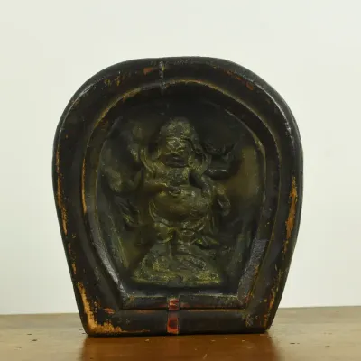 Antique Tibetan Gilt Bronze Deity Figure in Shadow Box 