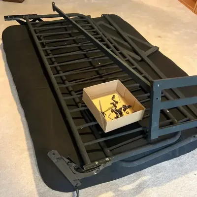 Metal Futon Sofa Bed Frame with Black Mattress 55" x 73"